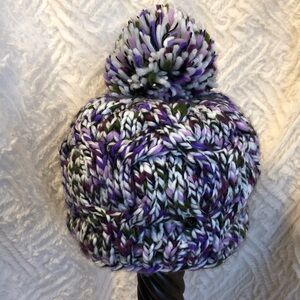 BULA Women’s Chunky Knit Pom-Pom Beanie - Purples, White, Green, & Black
